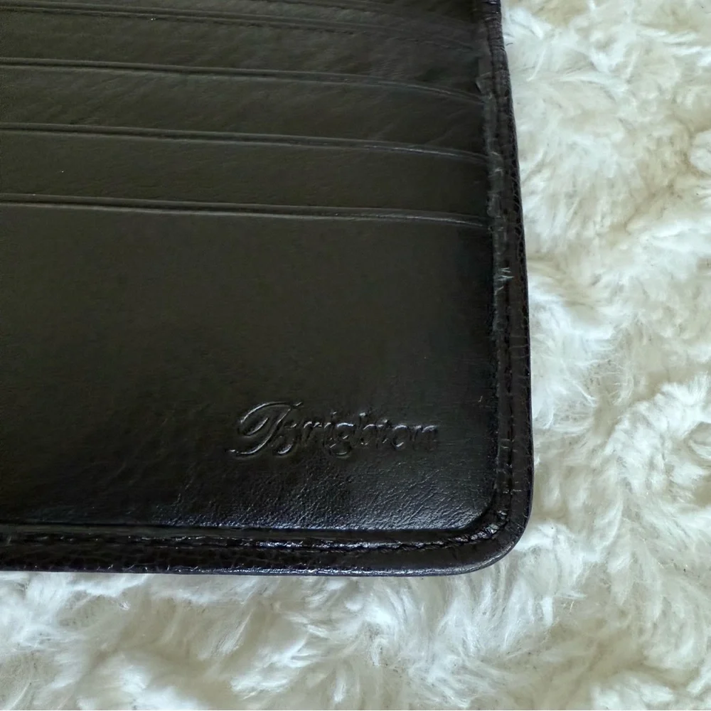 EUC Brighton Black Leather Trifold Wallet Crossbody Bag